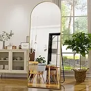 GLSLAND-21x64 inch Arched Full Length Mirror-Aluminum Alloy Frame High Definition-Full Body Mirror for Bedroom or Living Room,Gold