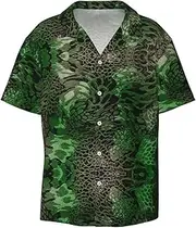 [YANYU] Green Snake Print Hawaiian Shirts Men Short Sleeve Button Down Cuban Collar Shirt Summer Beach Days