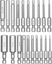 Hex Head Allen Wrench Drill Bit Set 20PC (10Pc Metric & 10Pc SAE), 2.3" Long 1/4