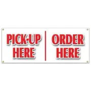 PICK-UP HERE ORDER HERE BANNER SIGN hamburger pizza french fry ice cream