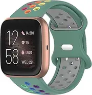 [Geageaus] Rainbow Bands Compatible with Fitbit Versa 2/ Fitbit Versa/Versa Lite/Versa SE for Women Men, Soft Silicone Replacement Wristband for Fitbit Versa 2 Bands(Fitbit Versa/Versa 2/Versa Lite/SE, Green/Rainbow)