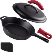 Cast Iron Skillet with Lid - 10"-Inch Pre-Seasoned Covered Frying Pan Set
