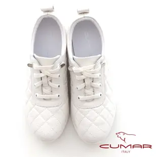 【CUMAR】車菱格彈力鞋帶內增高休閒鞋-白