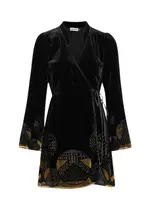 Rixo Iris Velvet Wrap Mini Dress - Black - 10 (UK 10 / S) 10 (UK 10 / S)