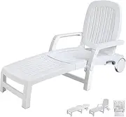 Folding Chaise Lounge Chair 4-Position, Sunbathing Recliner, Patio Plastic Lounges for Outside, Poolside, Beach, Lawn, Camping