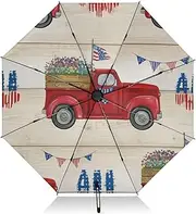 [RPLIFE] Umbrella, Auto Open Close Collapsible Umbrellas for Rain Windproof, Compact Size for Backpacks/Handbags - for Travel, Vintage Truck Fourth July