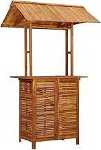Home Bar Outdoor Bar Table with Rooftop, Acacia Wood Construction, Garden Serving Station