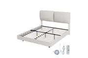 Levede Soft Headboard Floating Bed Frame LED Base Double Beige