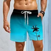 Men's Coconut Tree Tropical Plants Swim Trunks Swim Shorts Board Shorts Mid Waist Hawaiian Beach Wear Vacation Drawstring Mesh Lining Elastic Waist Designer Cl