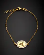18K Italian Gold Over Silver 0.15 ct. tw. Diamond Initial Bracelet