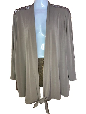 Chicos 3 Easywear Sage Green Tie Front Lace Back Open Cardigan Sz US 14 / XL New