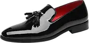 [ELANROMAN] Men's Dress Tuxedo Shoes Slip-on Classic Patent Leather Tassel Buckle Loafers Shoes