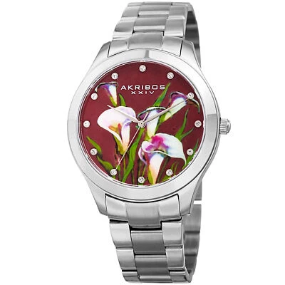 Women's Akribos XXIV AK953FSS Purple Mother of Pearl Calla Lilies Dial Watch