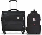 Swiss Military Soft Sided Laptop Roller Case, Trolley Suitcase Luggage 32 Liters Black Color, LTB7, Black, LTB7+BP6, Luggage