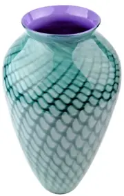 SIGWARTH Art GLASS Studio Feather Teal Vase Large Hand Blown New