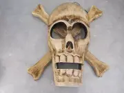 Handcrafted Handstained Wood Skeleton Crossbones Mask Wall hanging