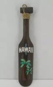 CARVED WOODEN CANOE PADDLE HAWAII DECO WALL HANGING PAINTED PALM TREES TRIBAL