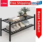 Chic 2-Tier Shoe Rack for Closet & Bathroom - Stackable Bamboo Storage Solution