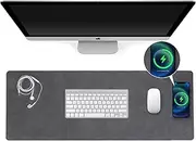 Airelax Wireless Charging Desk Mat 31×12in Mousepad Gaming Mouse Pad, Leather Desk Pad, Large Mouse Mat, Computer Desk Mat with Non-Slip Base, Waterproof Keyboard Pad for Gaming and Working