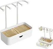 Cozellos Hanging Organizer-5 Hooks Jewelry Organizer Stand, Necklace Box Display with Drawer, Bracelets, Earrings, Ring, Keys, Watches (White)