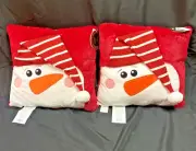 HTF 2 FAO Schwarz Red White Snowman 17” Plush Christmas Holiday Pillow NEW BAG2
