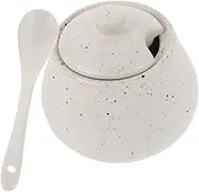 ULTECHNOVO 1 Set Ceramic Condiment Pot with Lid and Spoon Stylish Spice Jar for Salt Sugars and Seasonings for Kitchen Countertop Storage Japanese Design Enhances Aesthetic Appeal