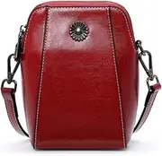 Small Women Crossbody Phone Bag Cellphone Shoulder Bag, Multifunctional Genuine Leather Phone Pouch Wallet Purse, Large Capacity Coin Purse for iPhone 12/13 Mini/11 Pro Max/XR/XS/13 Pro... Red