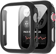 2 Pack Case for Apple Watch Series 9 Seires 8 7 41mm, with 9H Built in Tempered Glass Screen Protector Lightweight Hard PC Face Cover for iwatch Series 9 8 7 Black
