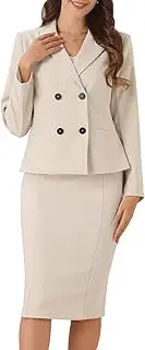 [Allegra K] Women's Two-Piece Business Suit Long Sleeve Work Outfit Blazer Jacket Skirt Set