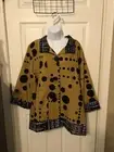 Ali Miles Mixed Print Button Down 2X Crepe Dijon Yellow/Black Polka Dot New