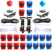 Qenker 2-Player LED Arcade DIY Kit for USB MAME PC Game DIY & Raspberry Pi Retro Controller DIY Including 2X Arcade Joystick, 20x LED Arcade Buttons, 2X Zero Delay USB Encoder (Blue & Red)