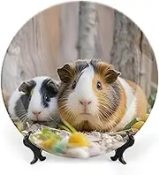 Cute GuineaPig Bone China Decorative Plate Custom Photo Ceramic Decorative Plates Dishes with Display Stand Personalized Bone China Decorative Plate with Memorial Gifts for Home Bedroom