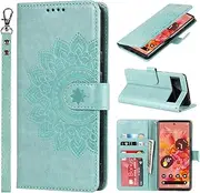 for Google Pixel 6 Case Wallet with Cards Holder,Coque for Google Pixel6 Flower Strap Case,Leather Case Women Flip Cover Bag portefeuille Pour Femmes for Google Pixel 6 Green