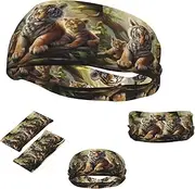 FJWSLCH Jungle Tigers Cub Headbands for Women Men Non Slip Workout Sweatbands Adjustable Sports Hair Bands Elastic Head Bands Moisture Wicking Hairband for Running, Cycling, Yoga, Spa