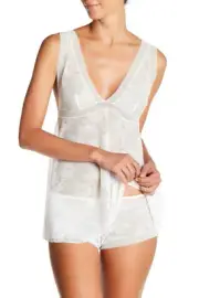 NEW NATORI $198 WHITE FLORAL TRELLIS LACE PJ 2PC PAJAMA SET SZ L LARGE