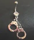 Handcuffs Belly Navel Bar Ring Crystal Gem Dangle Body Piercing Jewellery 316L