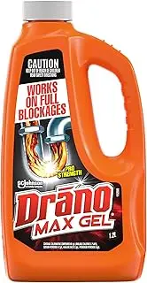 Drano Max Gel Drain Cleaner, Pro Strength, Unclog Drains, Eliminates Tough Grease, Hair Clogs, Soap Scum, and More, Safe On All Pipes, 1.2L