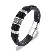 Men's Genuine Leather Handmade Bracelet Wristband Weaved Double Layer