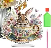 Home Stand up Gem Painting Craft Kit,Easter Bunny Shape Homemade Crystal Painting Kits - Crystal Art Desk Placement Ornament for Family Friends