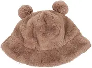 [Baluue] Female Plush Cap Winter Warm Hat Ponytail Hole Comfortable Brim Hat Flap for Outdoor Activities Khaki