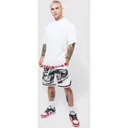 Mens Ecru Oversized Homme Basketball T-shirt And Short Set