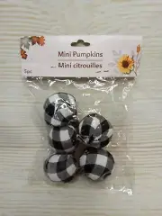 New Set of 5 Mini Fall Buffalo Plaid Pumpkins Tabletop Decor Vase Filler Crafts