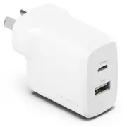 Cygnett PowerPlus 32W Dual Port (20W USB-C + 12W USB-A) PD Fast Wall Charger-White(CY4772PDWCH),Palm-Size,Portable,Charge 2x Devices,2 Years Warranty