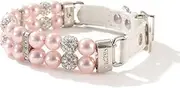 Bling Rhinestone Pet Dog Jewelry Chihuahua Collar, Pearl Collars, Collar Leather, Necklace Crystal Jewellery Christmas Decor for Puppies Cat pet(L Pink 1.5X37CM)