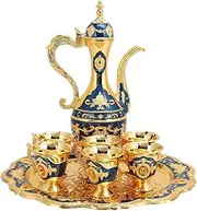 Leopacat Vintage Turkish Coffee Pot Set, Turkish Tea Glasses, Turkish Tea Set with 6 Luxury Coffee Cups and Handmade Tea Tray, Teapot for Serving Tea, Coffee