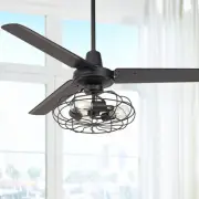 52" Plaza Industrial Indoor Ceiling Fan with LED 3-Light Remote Black Cage Patio