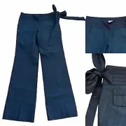 NWT Anthropologie Elevenses Black Tuxedo Wide Leg Stripe Pant Side Tie Size 4