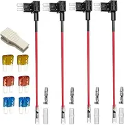 Gebildet 4pcs 12V 24V Add-a-Circuit Micro 2 Fuse Tap, Piggy Back Blade Fuse Holder with Wire Harness, 6 pcs Micro 2 Fuse (5A 10A 15A) and Fuse Puller