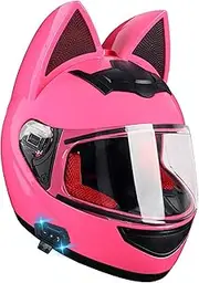 Bluetooth Motorcycle Helmet Women's Cat Ear Motorbike Helmet with Bluetooth Built-in Speaker Headset Microphone Four Seasons Helmet for Street Racing Motocross DOT/ECE Approved