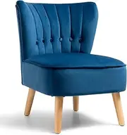 Velvet Accent Chair, Soft Upholstered Modern Leisure Chair w/Solid Wood Legs, Non-Slip Pads, Sturdy Frame, Padded Armless Wingback Chair for Living Room, Bedroom(Blue/Green/Pink) (Blue)